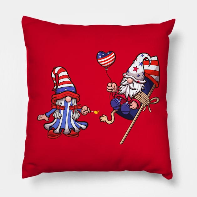 Male And Female 4th Of July Gnome Pillow by TheMaskedTooner