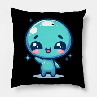 Cute Blue Alien Waving hand Pillow