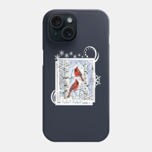 Winter Cardinals & Birch Trees Snowflake Design Phone Case