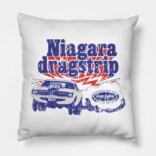 Vintage Niagara Dragstrip - Distressed burnout look - Blue print Pillow