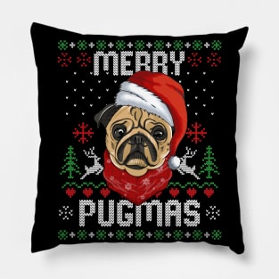 Merry Pugmas Xmas Gifts Ugly Christmas Sweater - Santa Pug Pillow