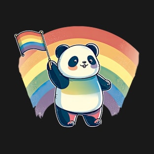 Cute Kawaii Panda Pride with rainbow flag T-Shirt