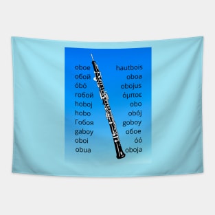 Oboe in many Languages blue Tapestry