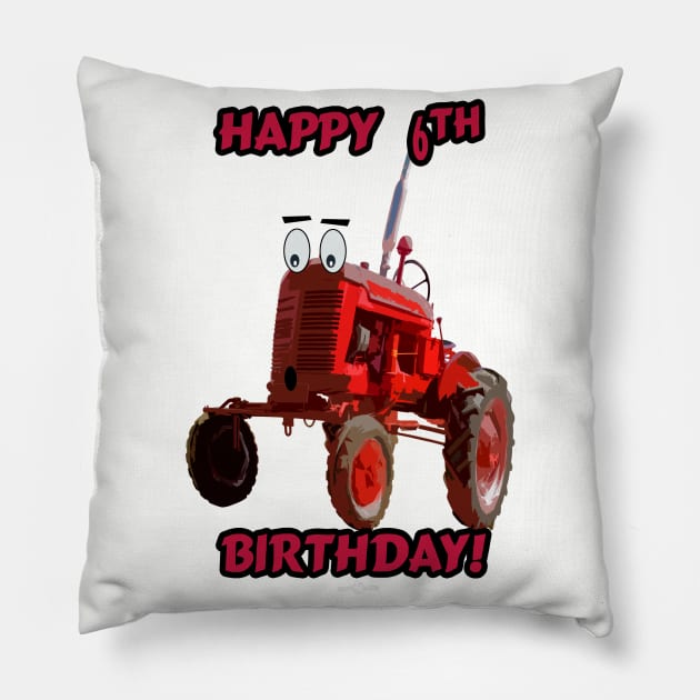 Happy 6th Birthday tractor design Pillow by seadogprints