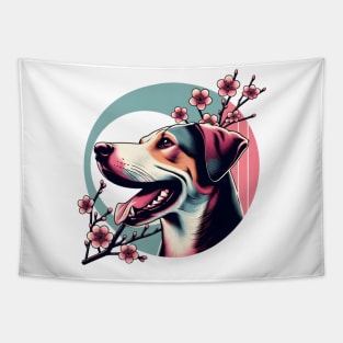 Mountain Cur Enjoys Spring Cherry Blossoms Tapestry