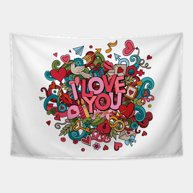Cute Fun Colorful Heart Doodle Art Love - valentines day Tapestry by Heawonshop
