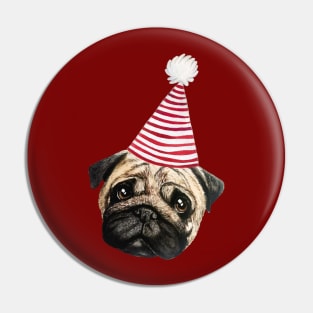 Pug with Christmas Hat Pin
