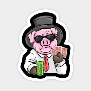 Cool Mafia Pig is playing poker with cards and chips Magnet