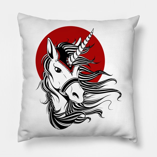 Unicorn - Black Red Pillow by diardo