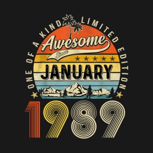 Awesome Since January 1989 Vintage 34th Birthday T-Shirt