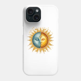 Sun and moon face hand drawn illustration. Zodiac sign. Phone Case