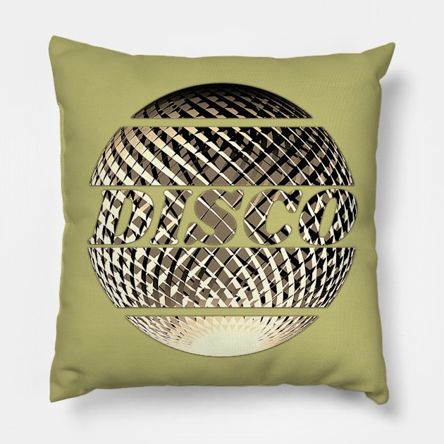 Discoball in gold with inscription "Disco" Pillow by Bailamor