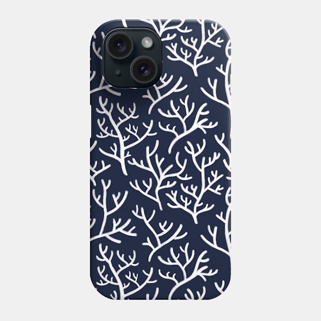 Navy Blue and White ocean Coral Pattern Summer Phone Case by Trippycollage