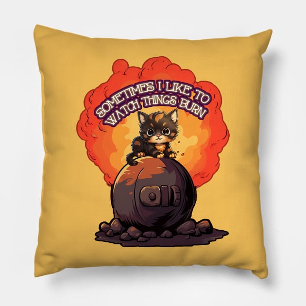 Sometimes I like to watch things burn - tortie cat Pillow by nonbeenarydesigns