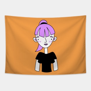 Hand Drawn Girl with Ponytail Character Profile Tapestry