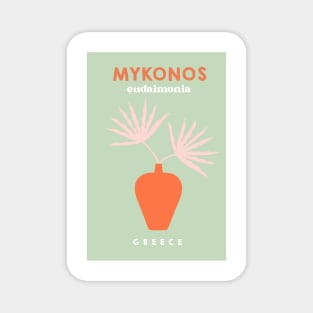 Retro Mykonos Island Plant Green Magnet