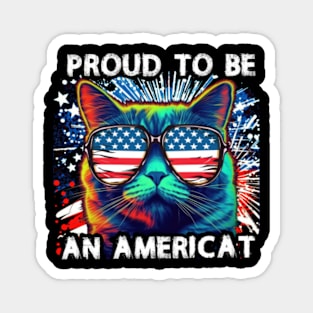 Proud To Be An American Cat USA Flag 4th of July Magnet