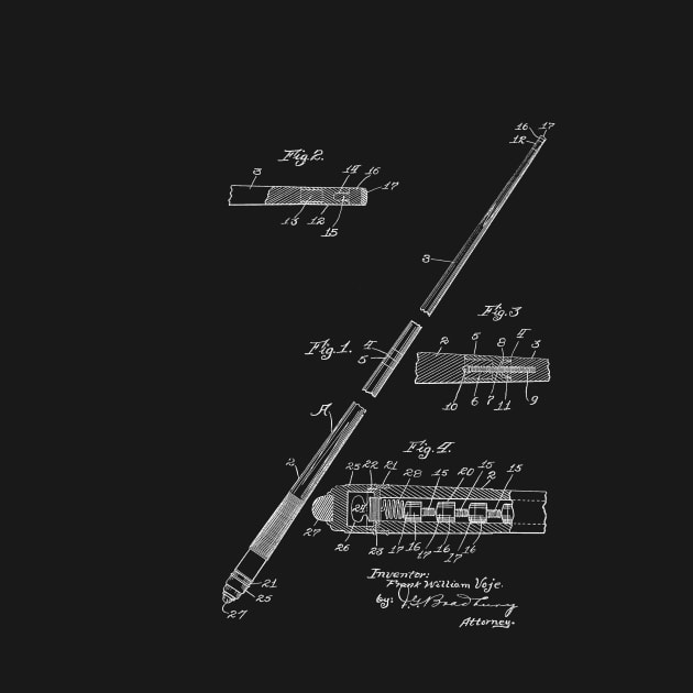 Billiard Cue Vintage Patent Hand Drawing by TheYoungDesigns