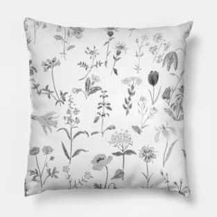 countryside wildflowers black and white Pillow