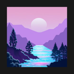 Synthwave Mountains & River T-Shirt