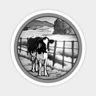 Cow on Farm/Black & white Magnet