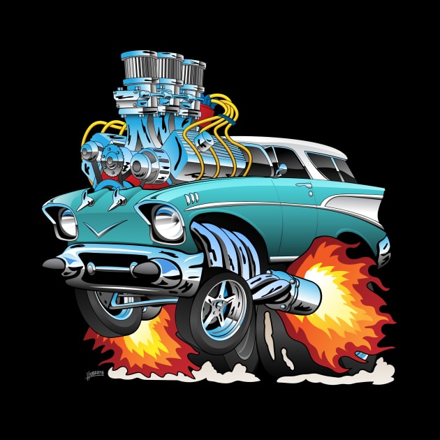 Classic Fifties Hot Rod Muscle Car Cartoon by hobrath