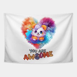 Fluffy: "You are awsome" collorful, cute, furry animals Tapestry