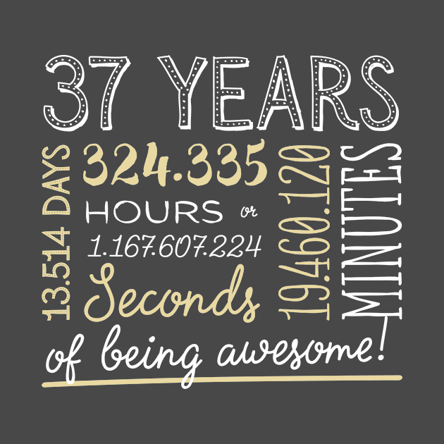 37th Birthday Gifts - 37 Years of being Awesome in Hours & Seconds by BetterManufaktur