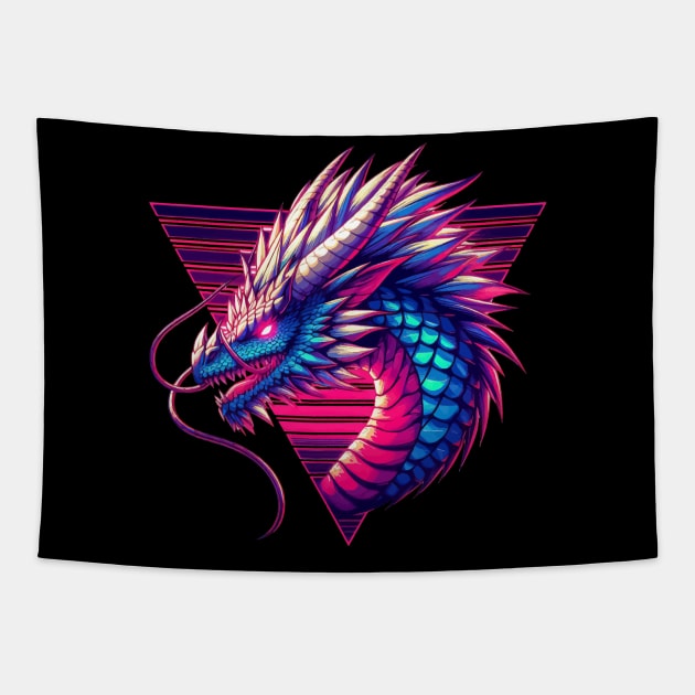 Cool Neon Retro dragon magical Creature Tapestry by TomFrontierArt