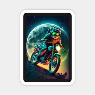 Cyber Cat Riding Dirt Bike Magnet