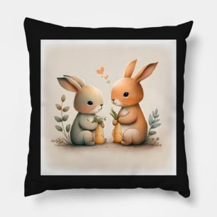 Adorable Rabbit Holding Carrots Pillow