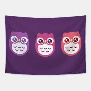 Violet Purple Pink Baby Owls Tapestry