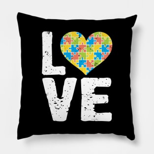 Cute Autism Awareness Love Colorful Puzzle Heart Pillow