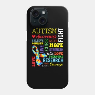 Autism Hope Overcome Awareness Love Cure Fight Strength Phone Case