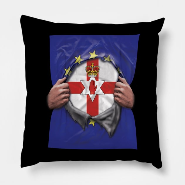 Northern Ireland Flag European Union Flag Ripped Open - Gift for Irish From Northern Ireland Pillow by Country Flags