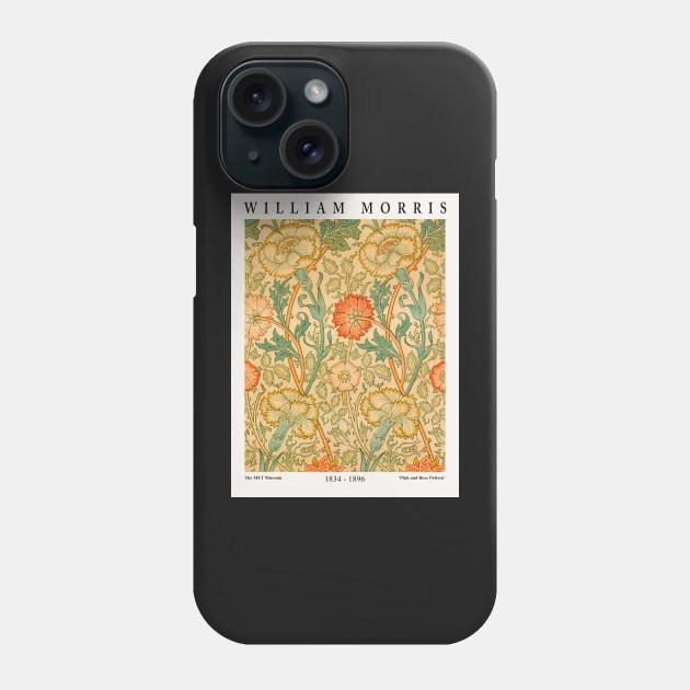 William Morris Exhibition Textile Design - Pink and Rose Pattern Phone Case by VanillaArt