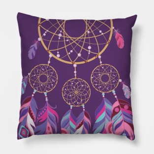 Retro Dreamcatcher Native American Feathers Pillow