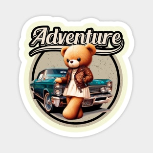 retro adventure car teddy bear Magnet