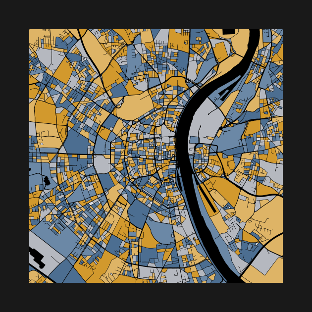 Cologne Map Pattern in Blue & Gold by PatternMaps