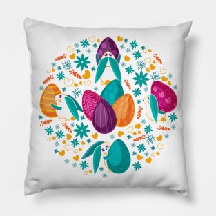 Busy Easter Bunnies // white Pillow
