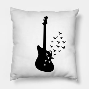 Offset Style Electric Guitar Silhouette Turning Into Birds Pillow