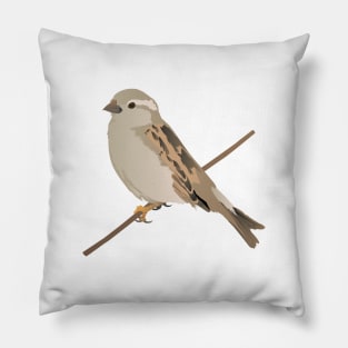 House Sparrow Bird on a Twig Pillow