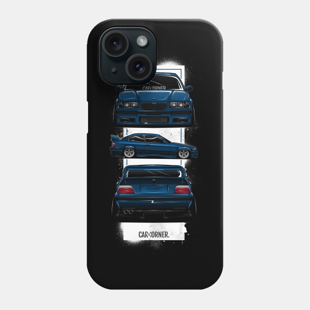 EDM - E36 M Full Black BG - CarCorner Phone Case by CarCorner - Automotive Artwork