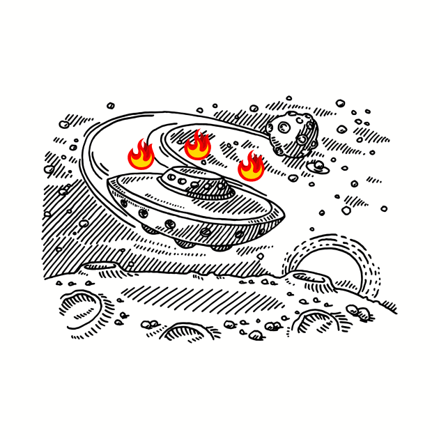 Flying Saucer Approaching Fire Planet by Hogan