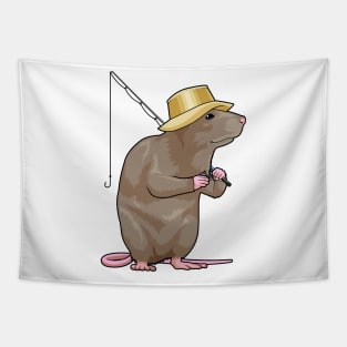 Rat at Fishing with Fishing rod Tapestry