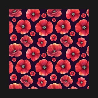 Botanical Floral Seamless pattern Poppies T-Shirt