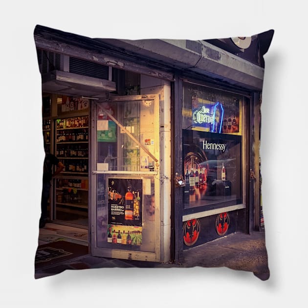 East Harlem Shops Manhattan Street NYC Pillow by eleonoraingrid
