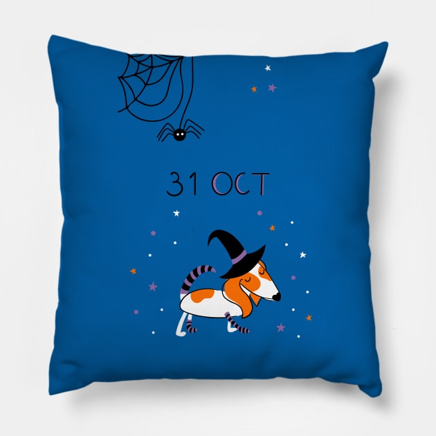 Cute dog in witch costume Pillow by DanielK