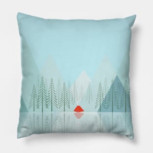 Red tent in the forest Pillow