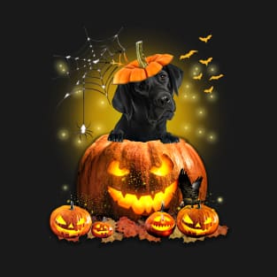 Black Labrador Spooky Halloween Pumpkin Dog Head T-Shirt